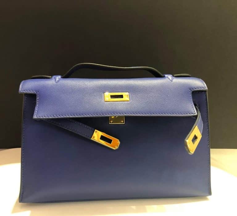 Hermès Kelly Pochette Blue Swift Gold Hardware - Chelsea Vintage Couture