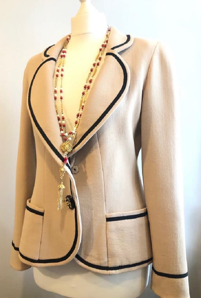 CHANEL Cream And Black Trimmed Jacket Blazer - Chelsea Vintage Couture