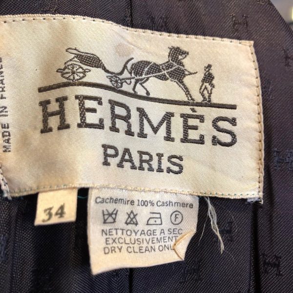 HERMES 1998 Black Cashmere Coat Hunting Horn Buttons - Chelsea Vintage ...