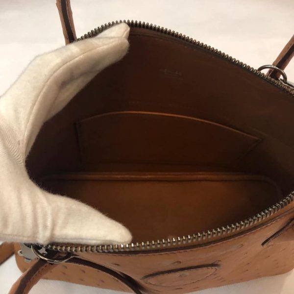 HERMES Ostrich Leather Bolide Bag Ruthenium Hardware Gold RARE ...