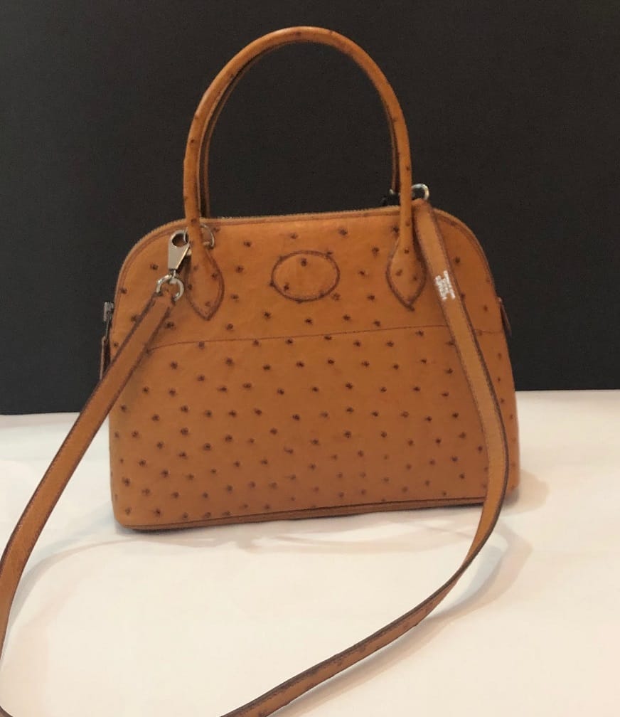 Hermes Chocolate Brown Ostrich Leather Bolide 27 Bag - Yoogi's Closet