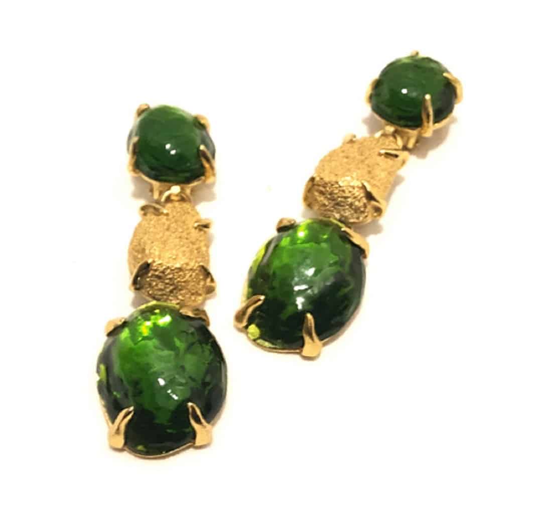 Yves Saint-Laurent Gripoix Poured Glass Emerald Green Drop Earrings ...