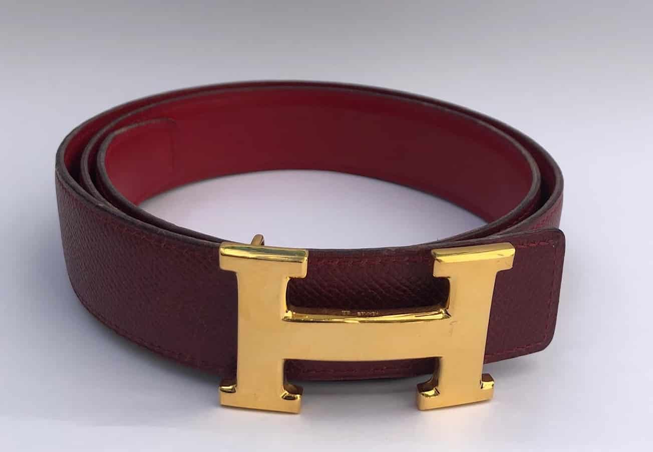 Double Sided Black-Red Leather Belt Gl Gold Buckle+ Gift H Buckle
