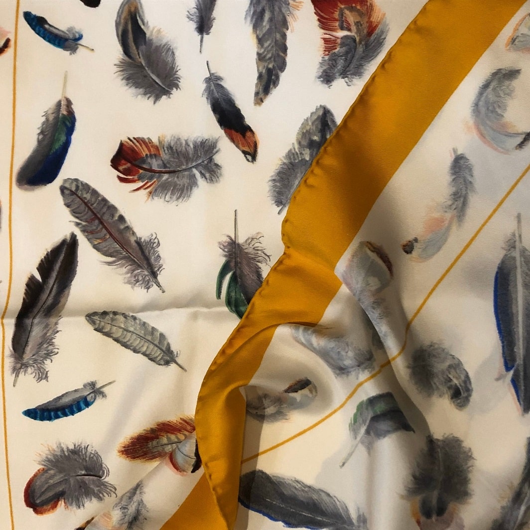 Hermès Plumes By Henri de Linarès Feathers Print Silk Carré Scarf