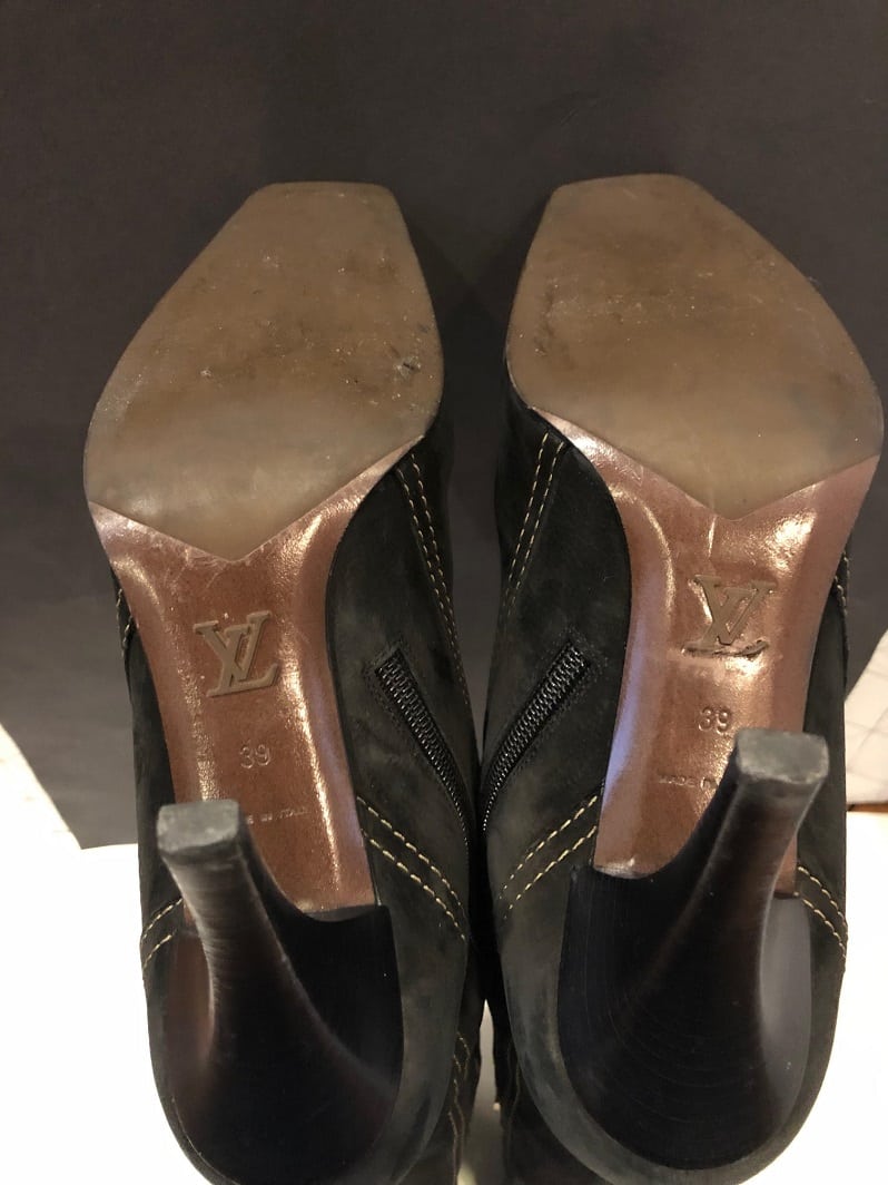 Louis Vuitton High Heels Boots Black Suede LV Logo Saddle