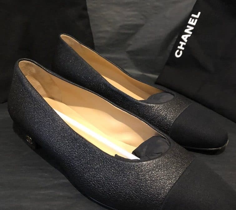 CHANEL Ballerinas Black Monochrome Leather And Gros Grain Cap Toe