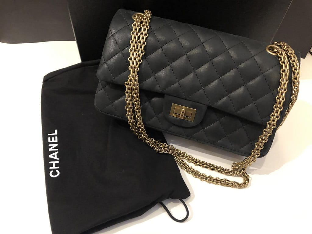 CHANEL  Reissue 225 Double Flap Timeless Quilted Handbag Gold Hardware  As New - Chelsea Vintage Couture