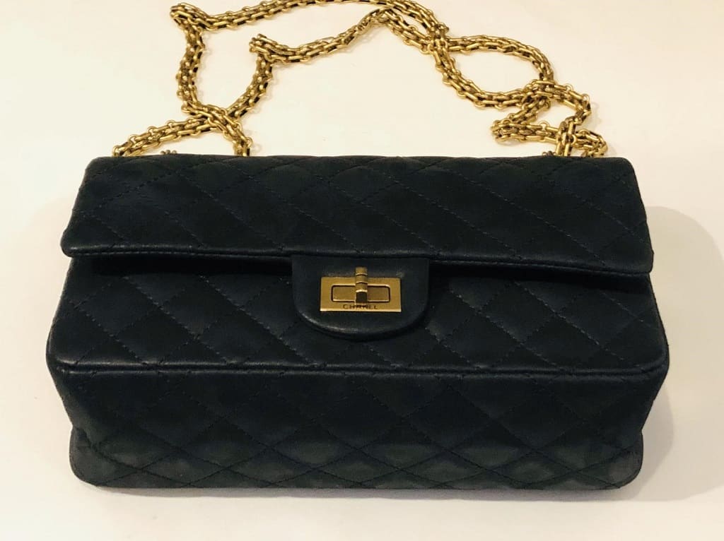 CHANEL 2.55 Reissue 225 Double Flap Timeless Quilted Handbag Gold Hardware  As New - Chelsea Vintage Couture