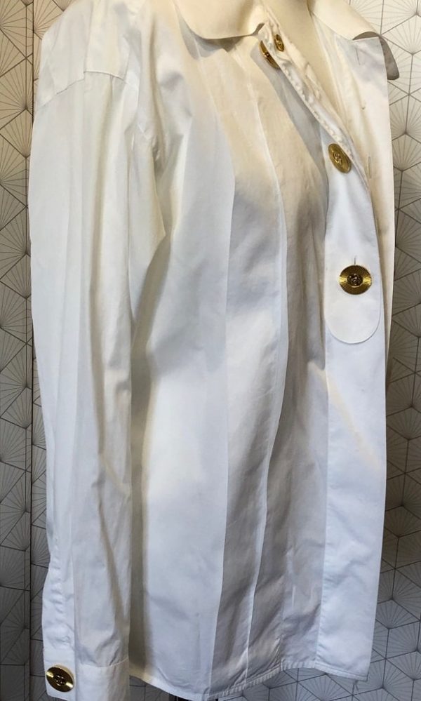 CHANEL White Pleated Blouse CC Logo Buttons & Cufflinks RARE 1980's ...