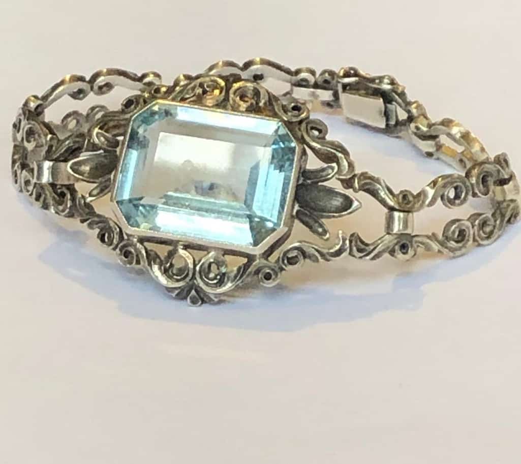 Aquamarine Heart Bracelet - Vintage Reproduction Jewelry | Silver Embrace  #B38