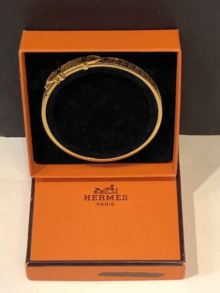 HERMÈS Bangle Bracelet Lizard & Gold Metal Belt - Chelsea Vintage Couture