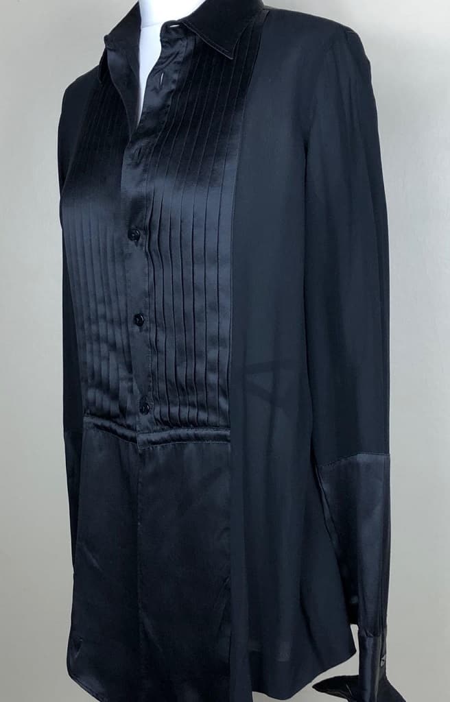 JEAN-PAUL GAULTIER Vintage Couture Smoking Shirt Black Silk