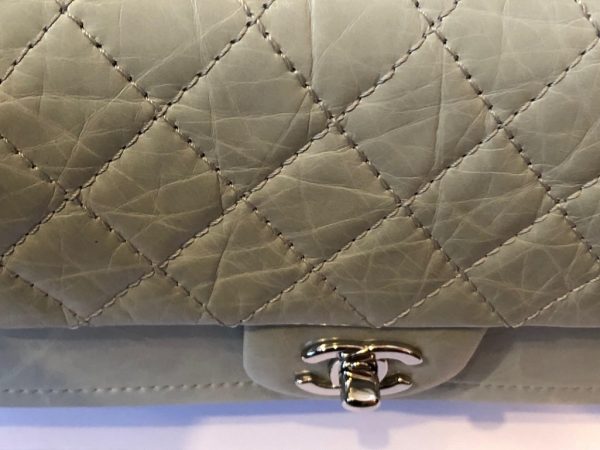 CHANEL Grey Quilted Lambskin Leather Medium Double Flap Bag - Silver ...