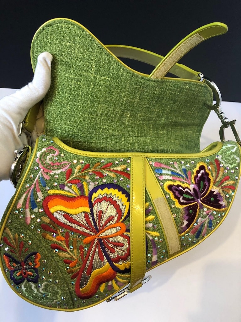 Saddle vintage cloth handbag Dior Green in Cloth  19457893