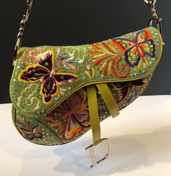DIOR Embroidered Saddle Bag Leather & Linen Floral Butterflies Limited ...