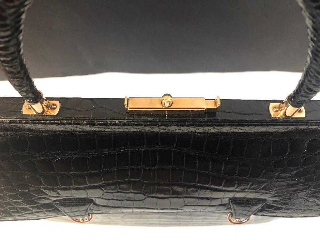 Black Bag Sac Mallette Vintage Crocodile FORTNUM & MASON 1950's Made in ...