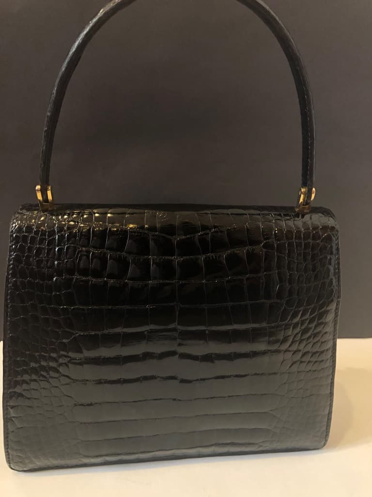 Shiny Black Cordelière Handbag FORTNUM & MASON 1950's Made In France ...