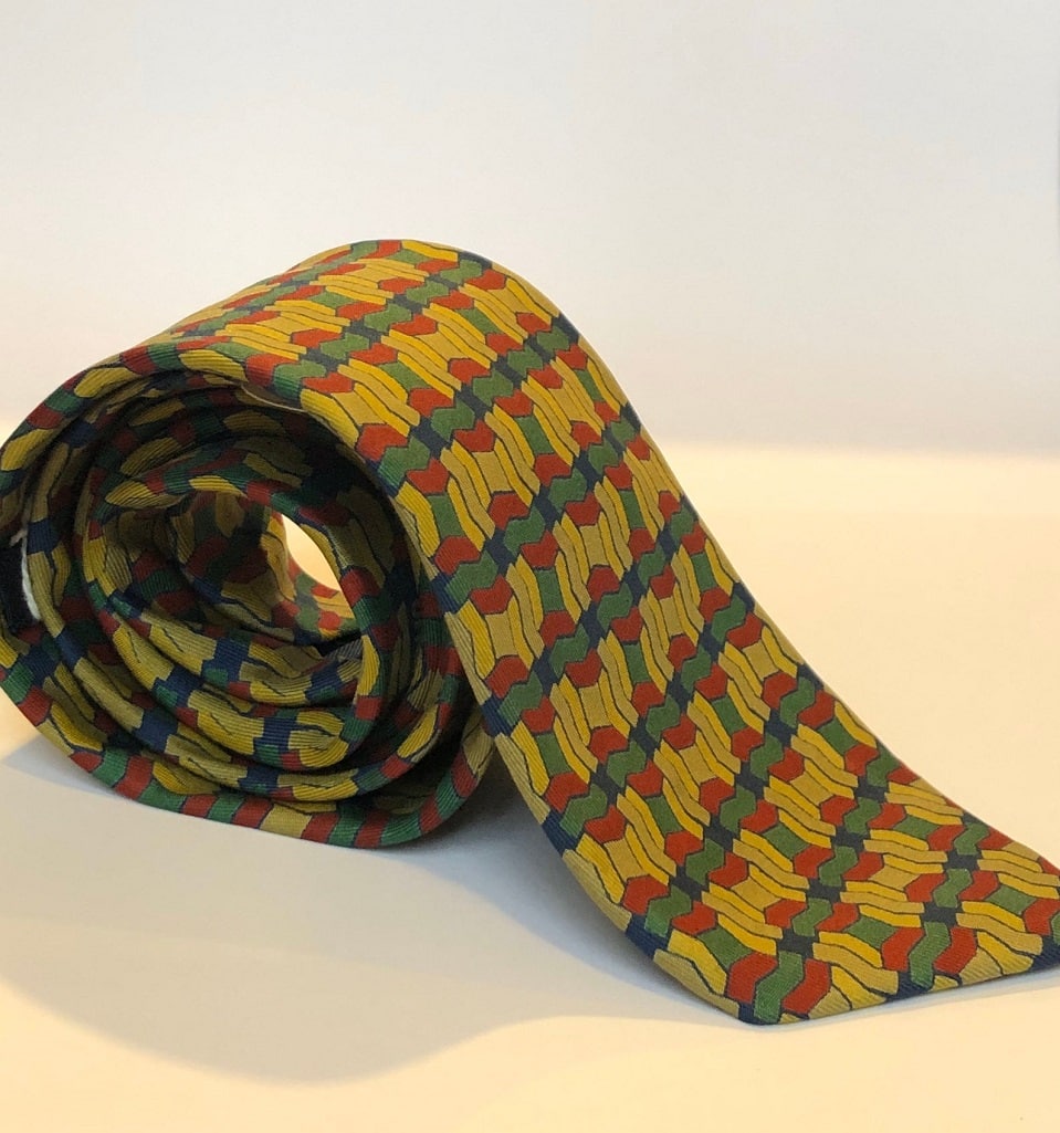 HERMÈS Tie Pre-Owned Zig Zag Geometric Multi 1970-1980's Rare