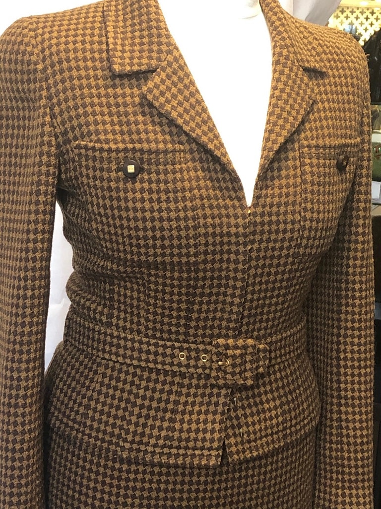 CHANEL 1990s Tweed Two-Piece Suit Belted Jacket Skirt Chanel