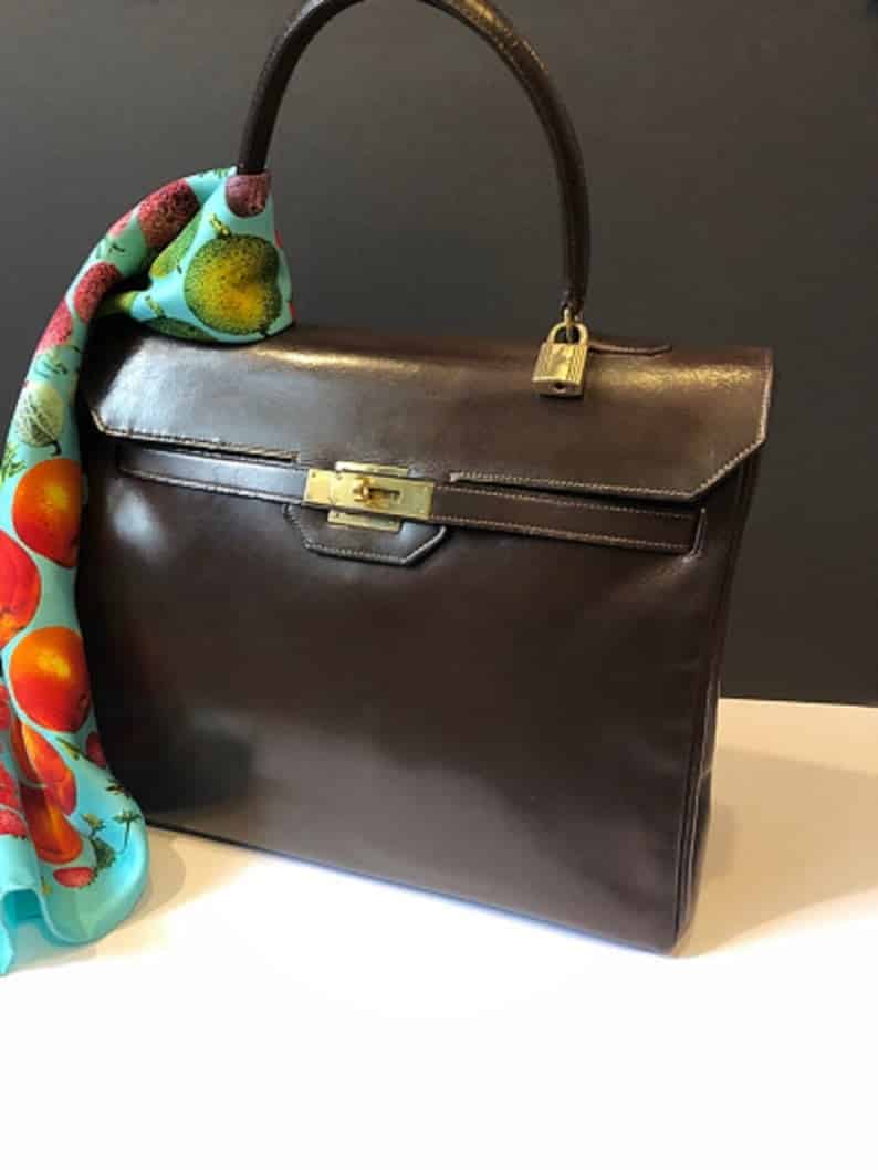 HERMÈS RARE Vintage Kelly Monaco 30cm Handbag In Brown Box Calfskin Circa  1960 For Sale at 1stDibs