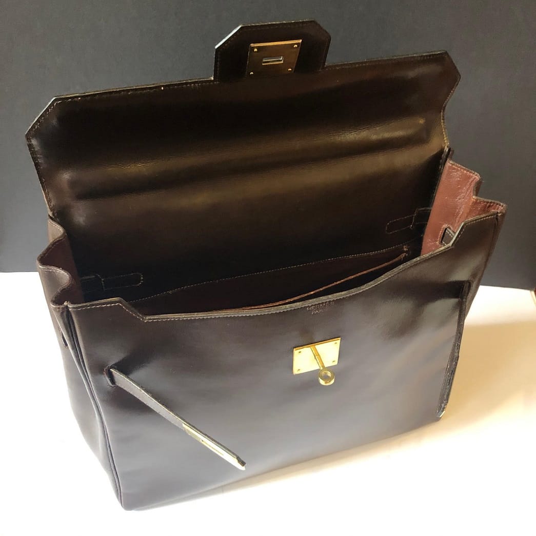 HERMÈS RARE Vintage Kelly Monaco 30cm Handbag In Brown Box