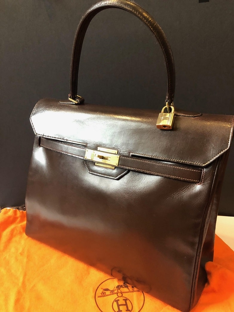 HERMÈS Kelly Monaco Collector Chocolate Brown Box Handbag 1960