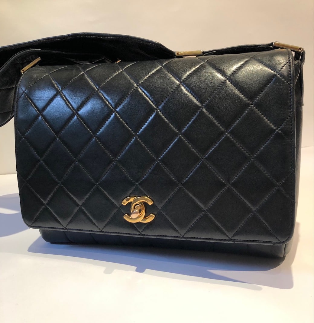 CHANEL Handbag Timeless Lambskin Quilted Horizontal & Vertical Vintage 90s  - Chelsea Vintage Couture