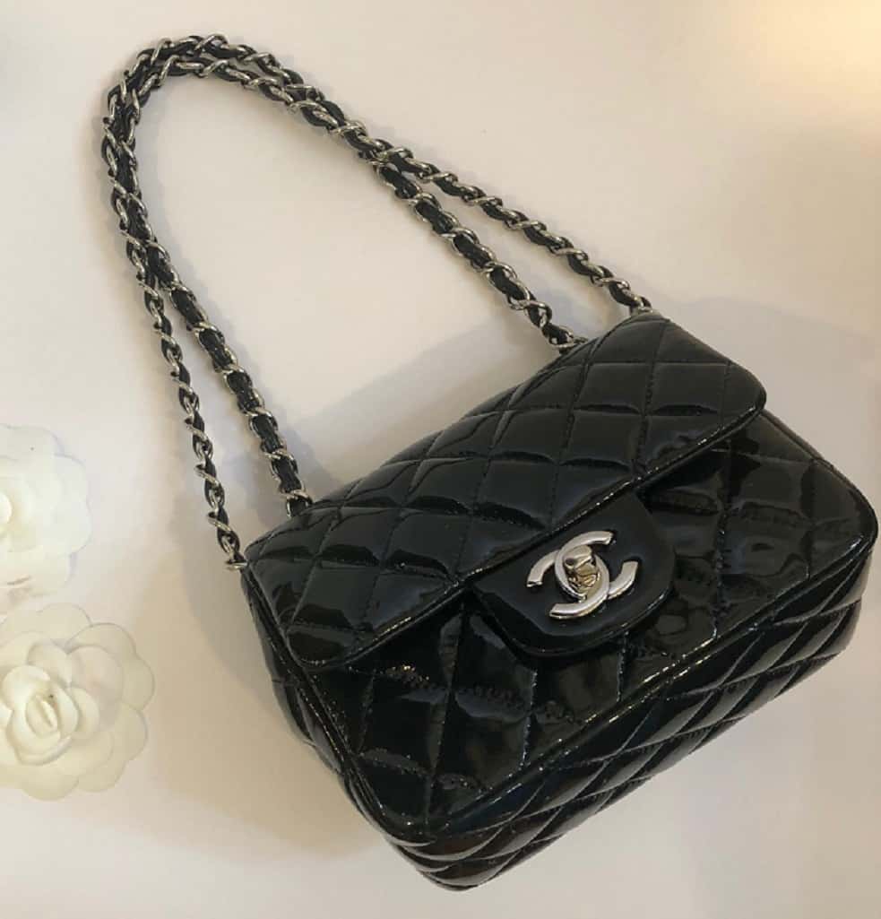 CHANEL Mini Classic Flap Charcoal Patent Quilted Bag - Chelsea Vintage ...