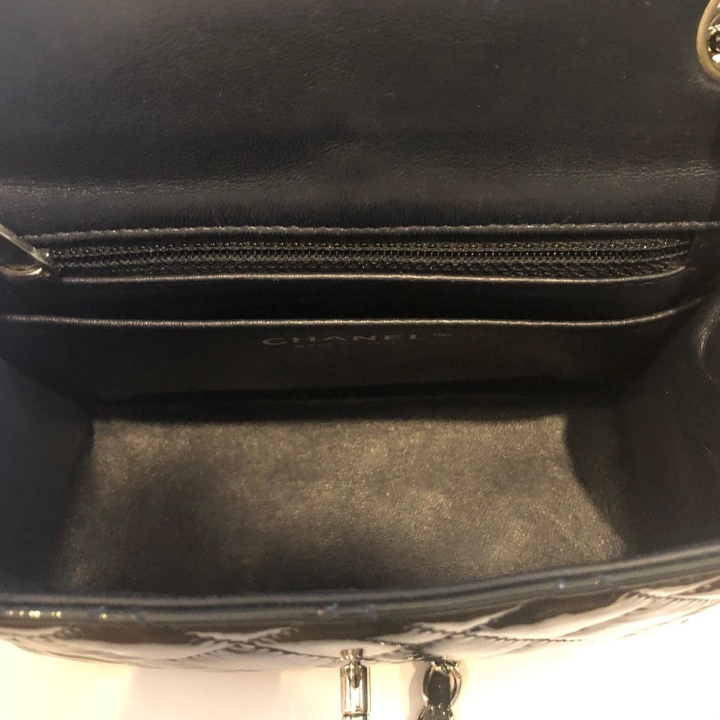 CHANEL Patent Leather CC Logo Coco Boy Medium Flap Bag Black