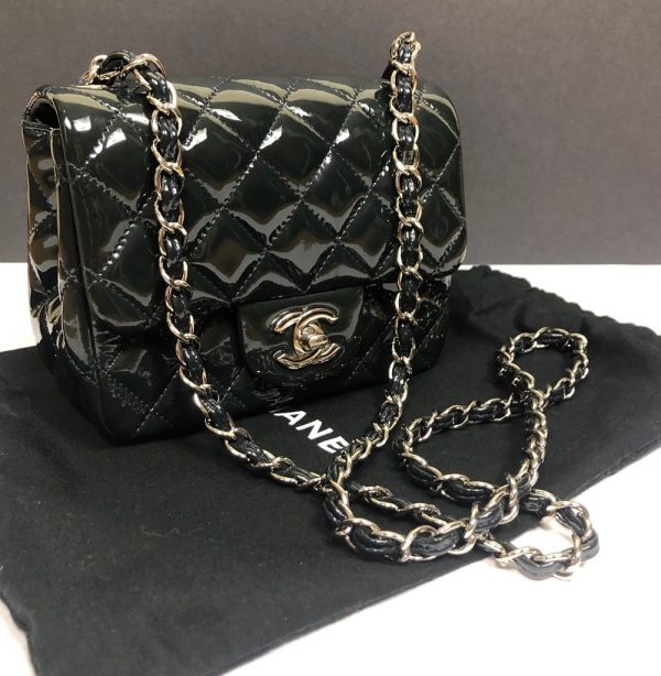 CHANEL Mini Classic Flap Charcoal Patent Quilted Bag - Chelsea Vintage ...