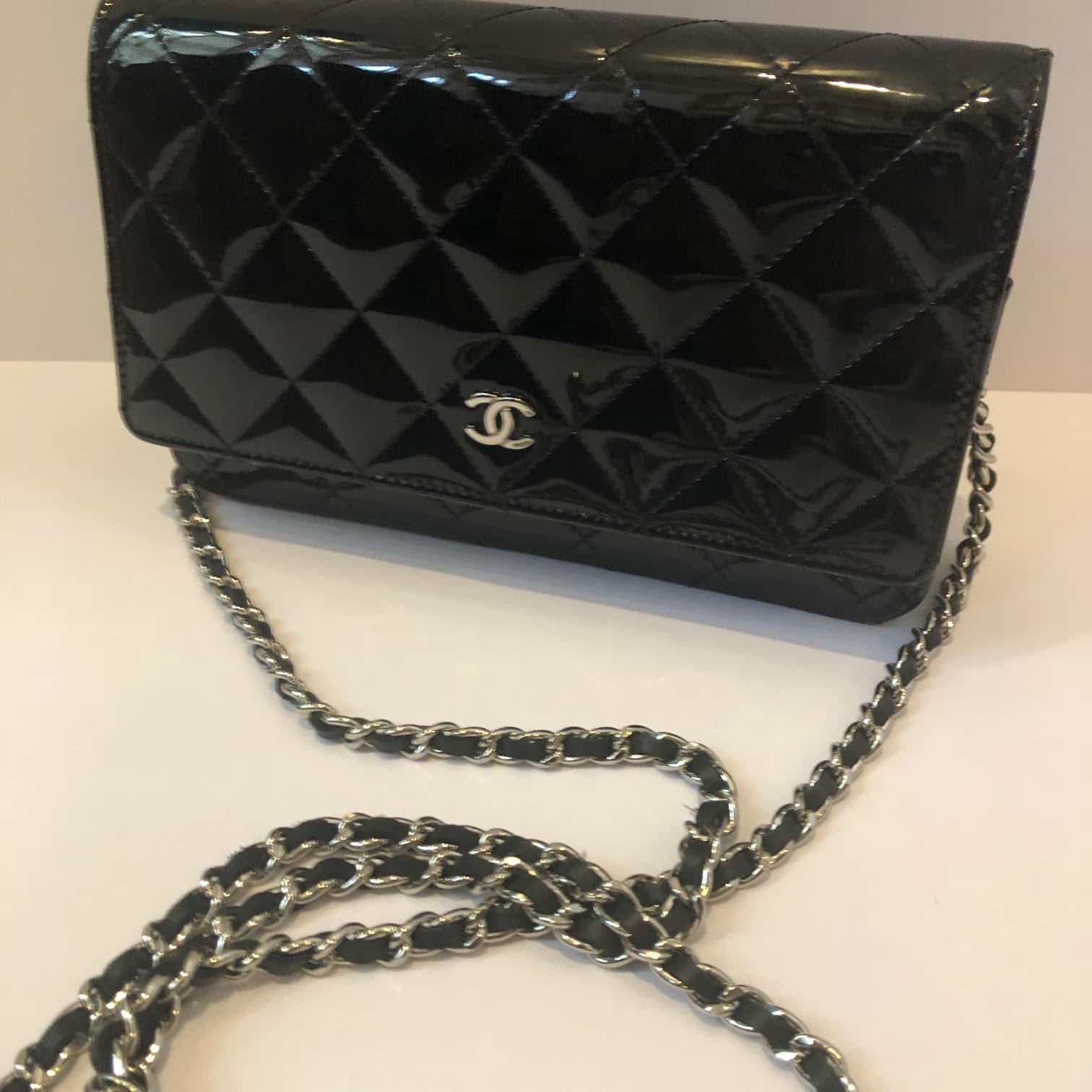 CHANEL Wallet On Chain WOC Quilted Black Patent Bag - Chelsea Vintage ...