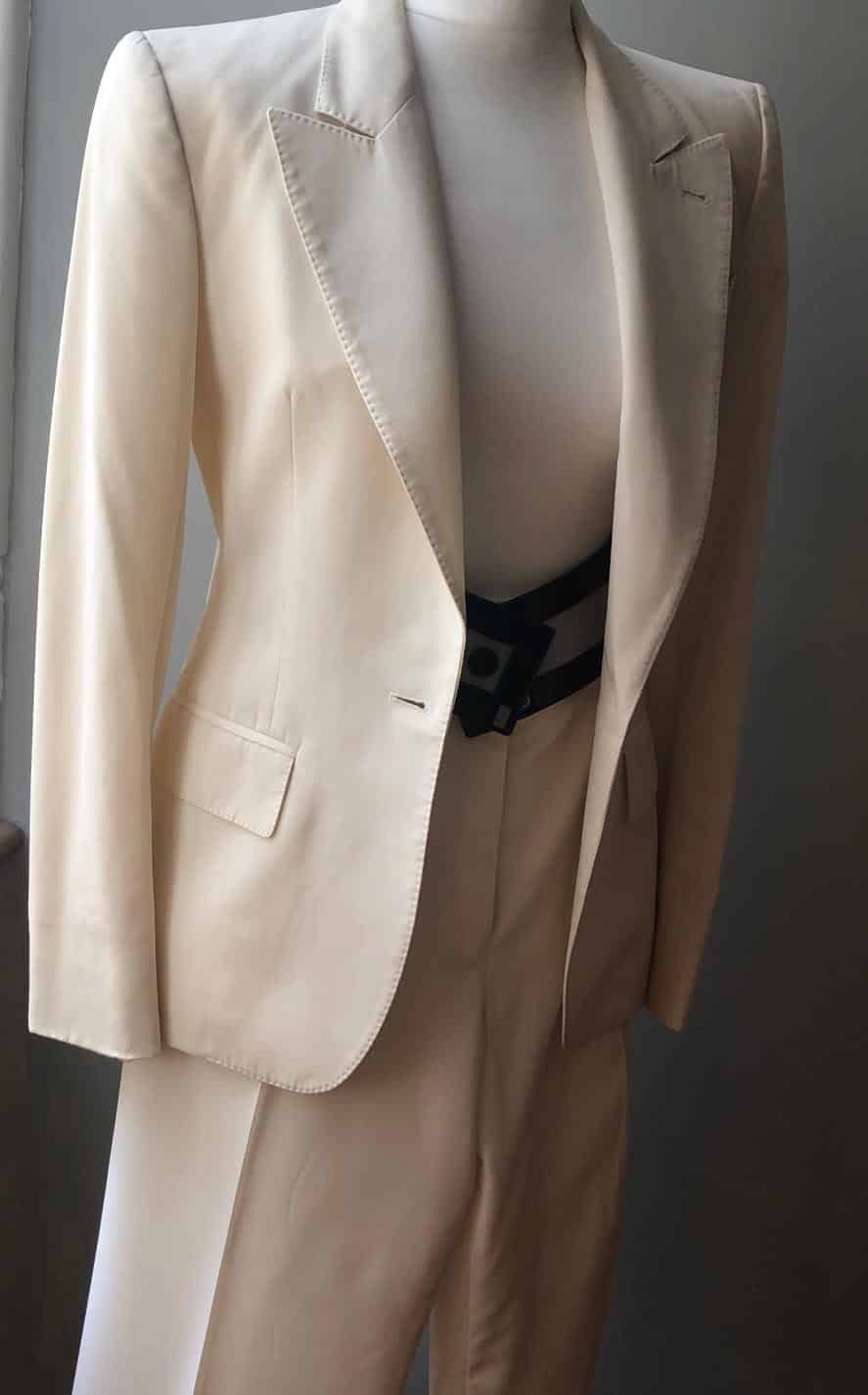 YVES SAINT-LAURENT Suit Jacket Trousers Cream Peak Lapel Vintage