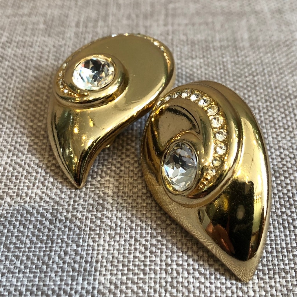 Jean Louis Scherrer (Paris) Crystal Gold Tone Clip On Earring With