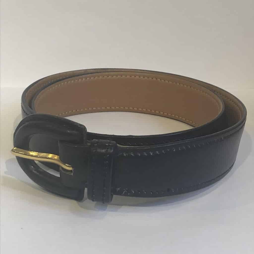 Authentic Hermes Belt Navy Leather GP Buckle Emblem 1991 Fashion Accessory