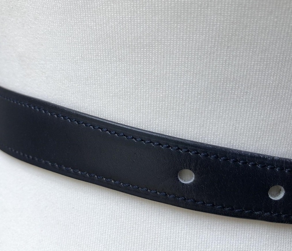 HERMÈS Belt Vintage Calfskin Navy Blue Leather Small Rare W/Box