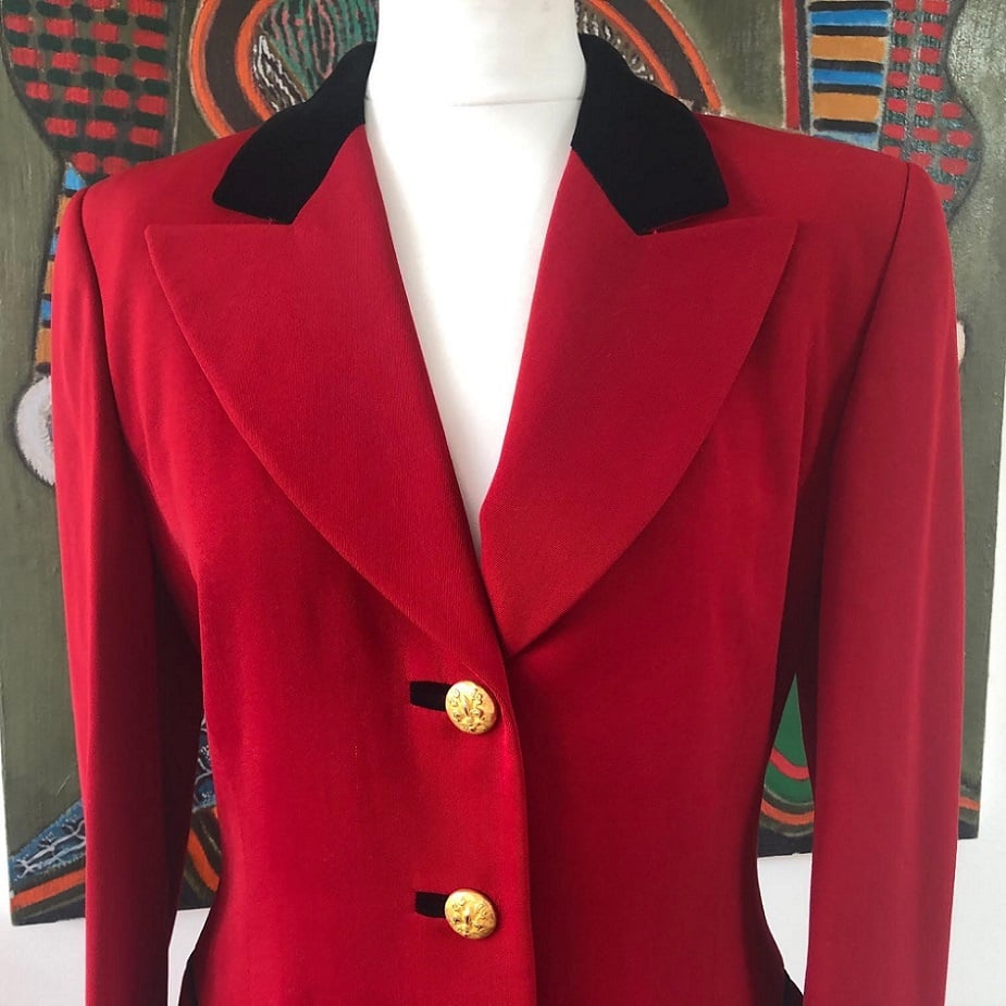Escada Blazer, Vintage 90s Jacket, Red Blazer, Silk, Beaded Jacket