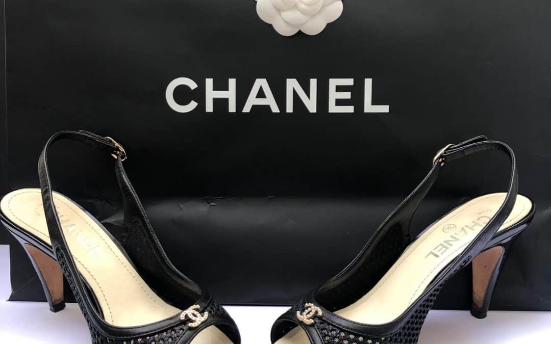 CHANEL Slingback Pumps CC Logo Pearls Black