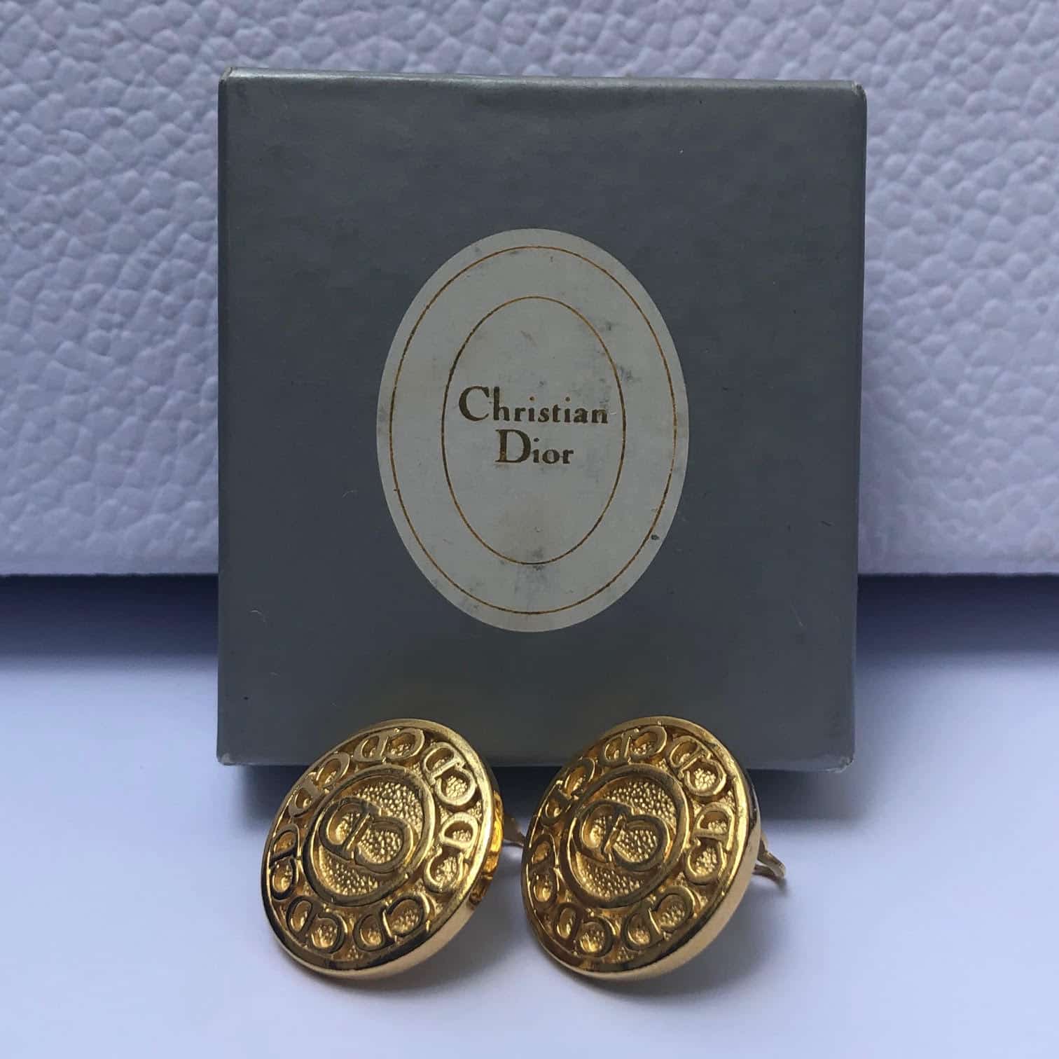 CHRISTIAN DIOR Vintage Small Round CD Monogram Gold Tone Clip-On ...