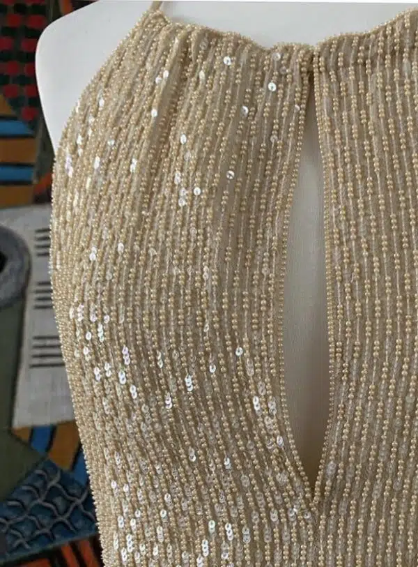 ESCADA Couture Vintage Evening Silk Gown Wedding Cream Sequined