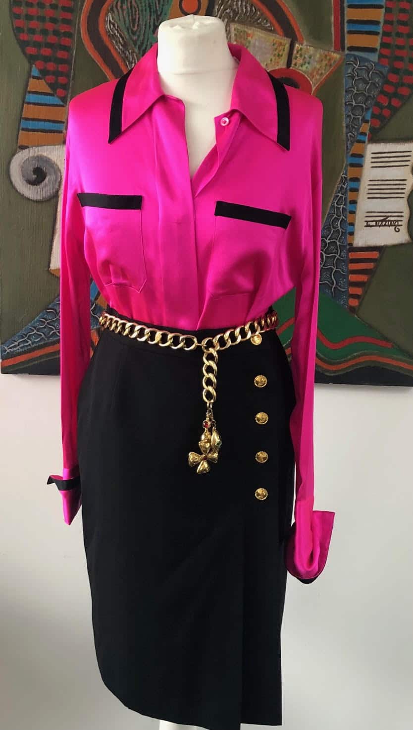 ESCADA Vintage Black Skirt Gold Jewel Buttons 1980s - Chelsea Vintage ...