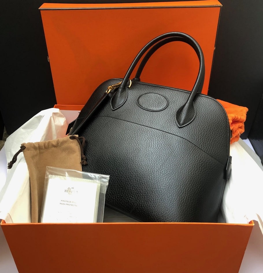 Hermes Bolide 31 Bicolor Box Calf Black Beige Handbag Bag 0079