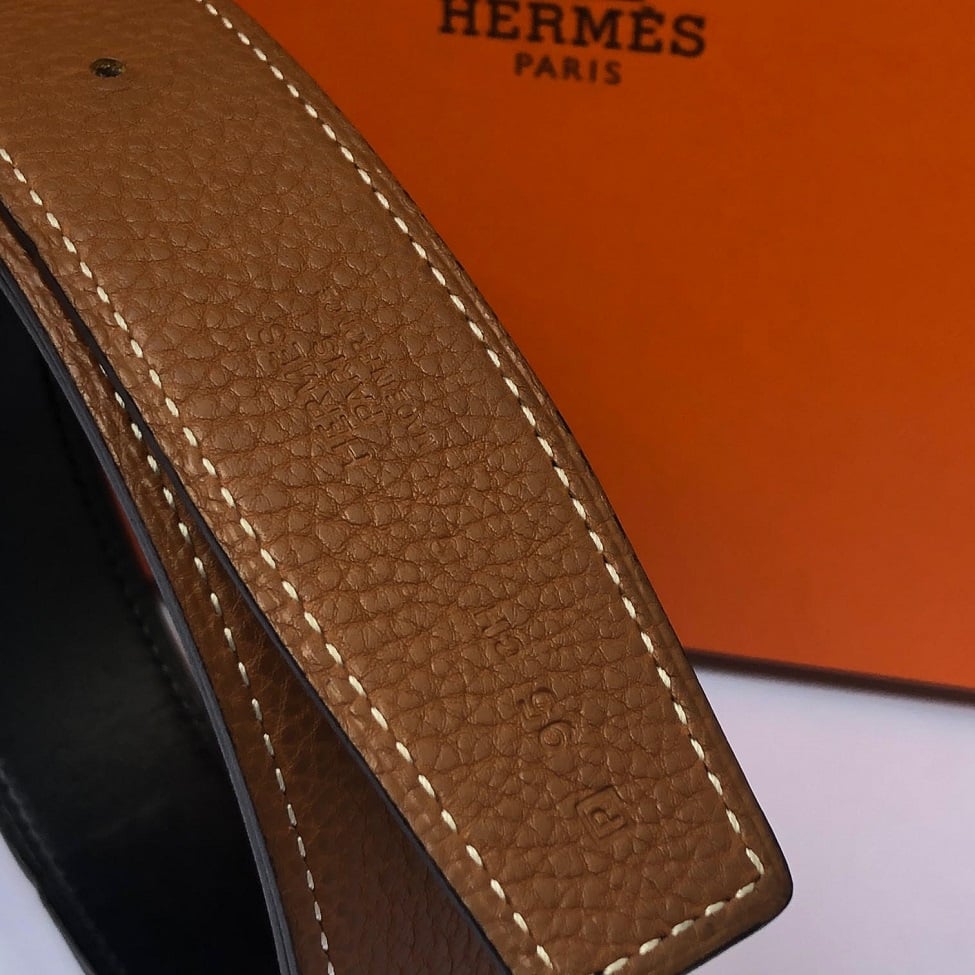 Hermes 32mm White/Feu Constance H Belt 80cm Brushed Palladium