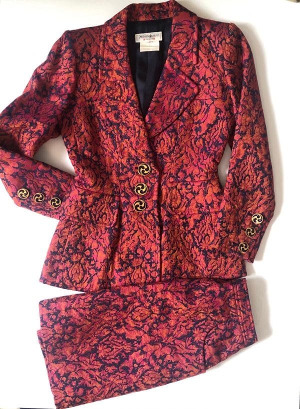yves saint laurent vintage jacquard brocade floral printed suit fitted jacket skirt 1990s rare
