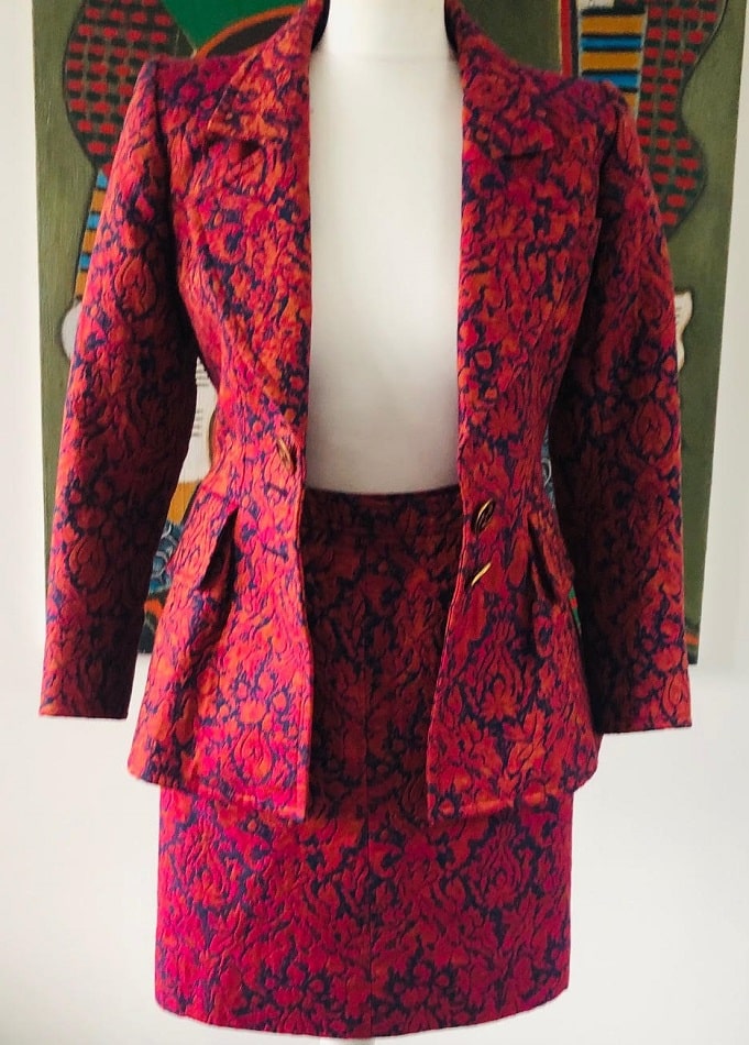 YVES SAINT-LAURENT Vintage Jacquard Brocade Floral Printed Suit Fitted ...