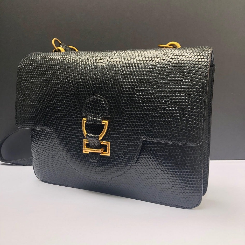 HERMÈS Sandrine Black Lizard Shoulder Bag Limited Edition
