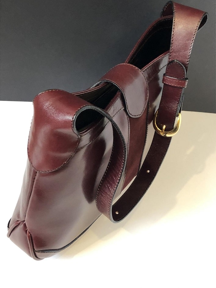 Vintage Gucci Style Shoulder Bag Red Burgundy Calfskin & Suede