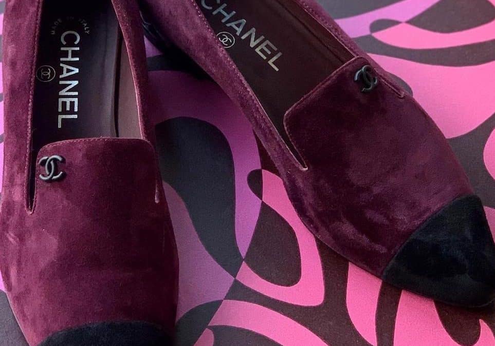 CHANEL Shoes Loafers CC Suede Patent Calfskin Quilted Flat Heels Purple-Black