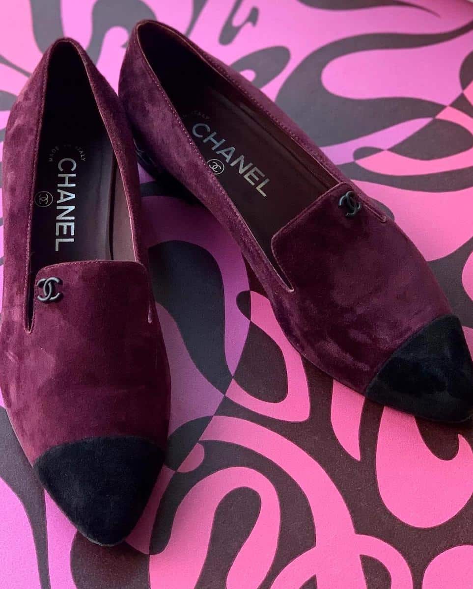 CHANEL Shoes Loafers CC Suede Patent Calfskin Quilted Flat Heels Purple-Black  - Chelsea Vintage Couture