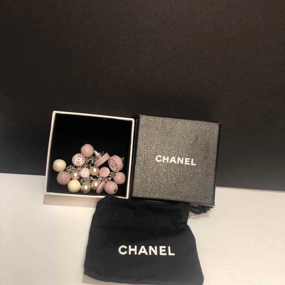 CHANEL Drop Earrings No.5 & CC Logo Pearls Pastille 2005 Cruise Croisière  Collection Lilac - Chelsea Vintage Couture