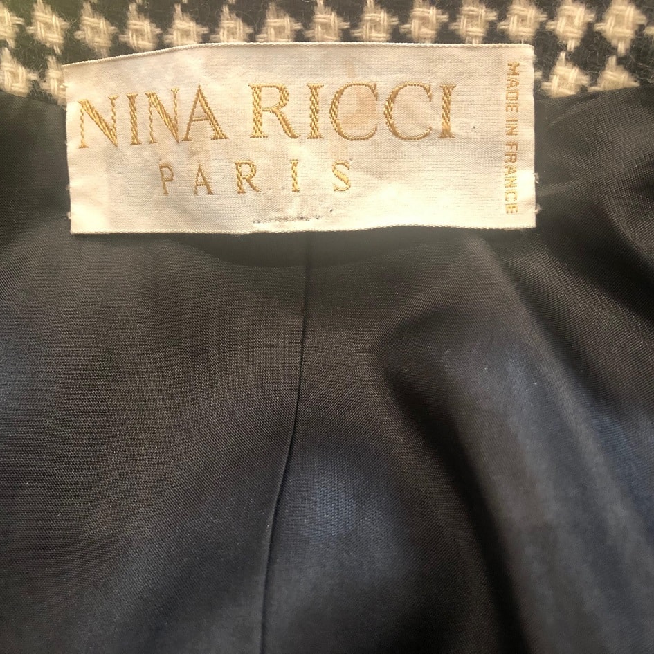 NINA RICCI 1985 Jacket Suit Tweed Bouclé Harlequin Black & White Lace ...
